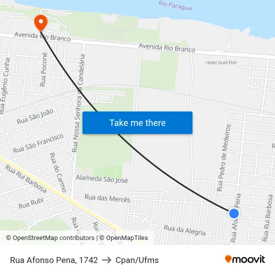 Rua Afonso Pena, 1742 to Cpan/Ufms map