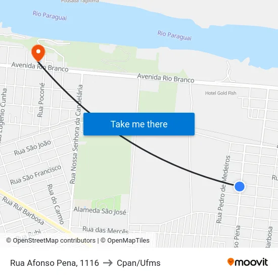 Rua Afonso Pena, 1116 to Cpan/Ufms map