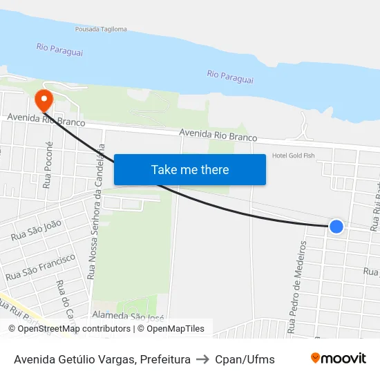 Avenida Getúlio Vargas, Prefeitura to Cpan/Ufms map