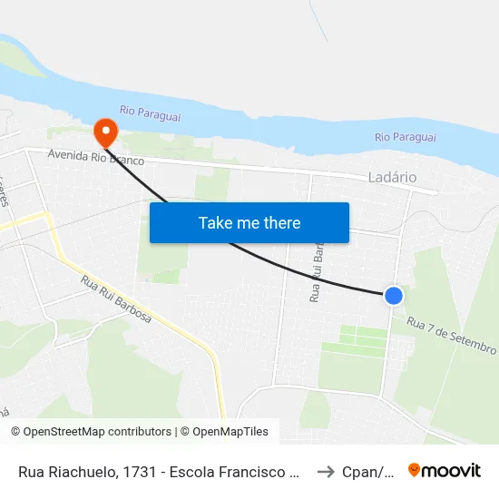 Rua Riachuelo, 1731 - Escola Francisco Mendes Sampaio to Cpan/Ufms map