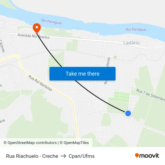 Rua Riachuelo - Creche to Cpan/Ufms map
