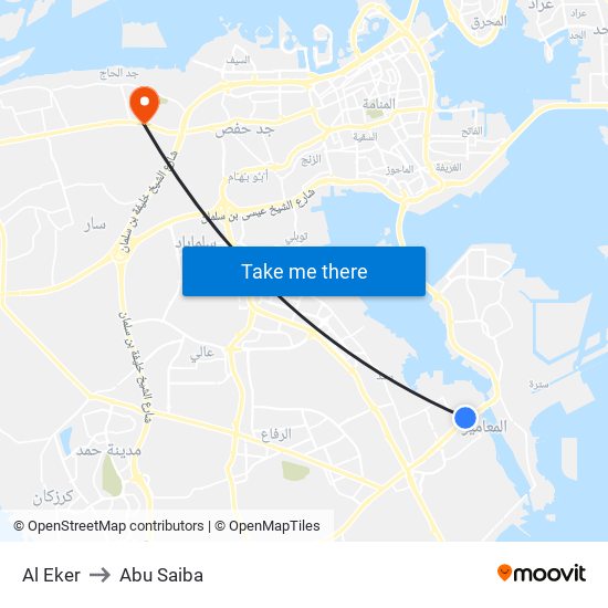 Al Eker to Abu Saiba map