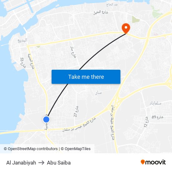 Al Janabiyah to Abu Saiba map