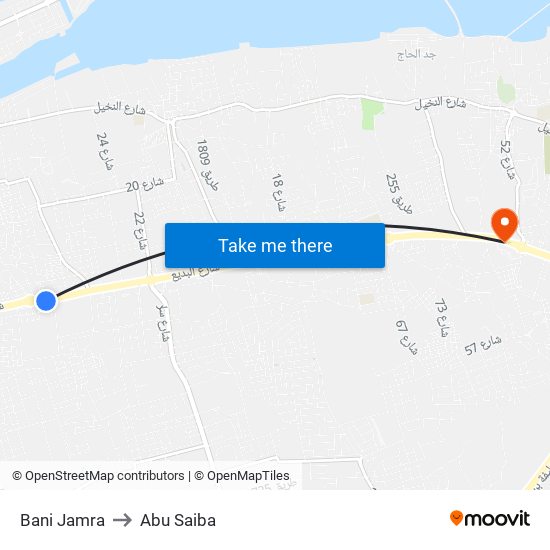 Bani Jamra to Abu Saiba map