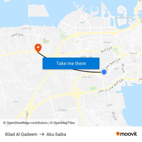 Bilad Al Qadeem to Abu Saiba map