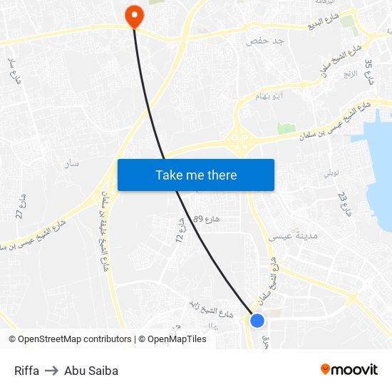 Riffa to Abu Saiba map