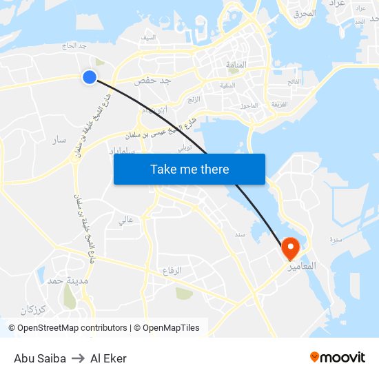 Abu Saiba to Al Eker map