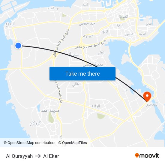 Al Qurayyah to Al Eker map
