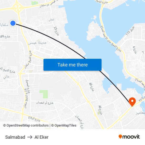 Salmabad to Al Eker map