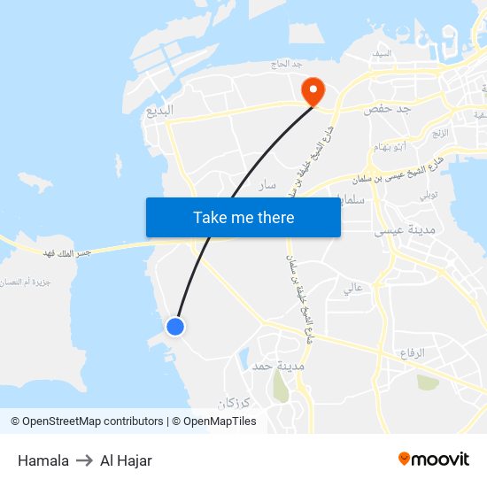 Hamala to Al Hajar map