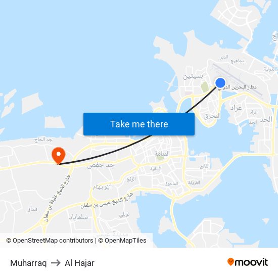 Muharraq to Al Hajar map