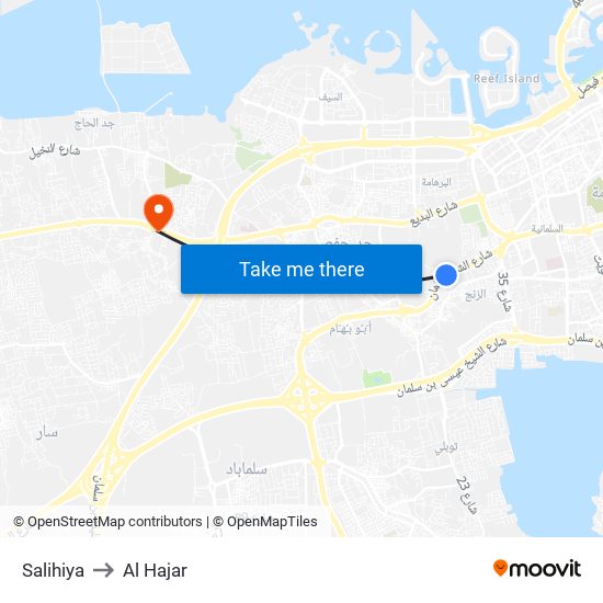 Salihiya to Al Hajar map