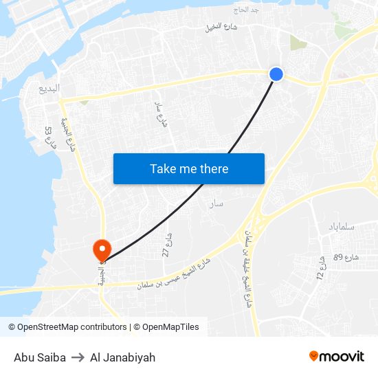 Abu Saiba to Al Janabiyah map