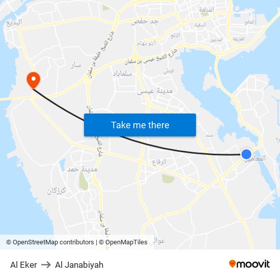 Al Eker to Al Janabiyah map