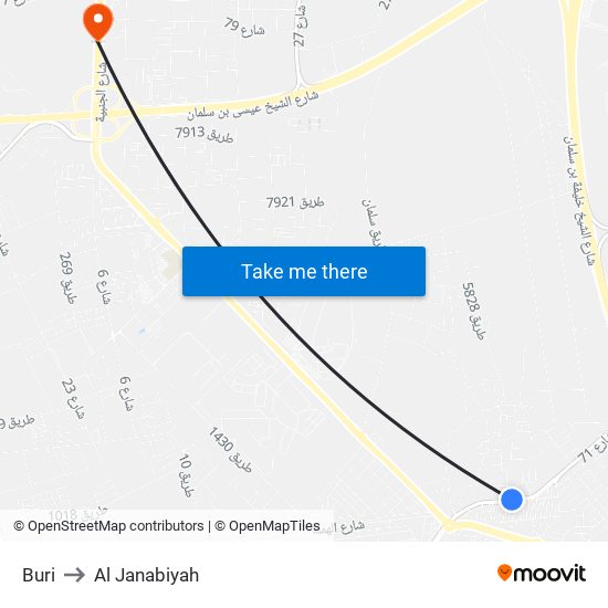 Buri to Al Janabiyah map