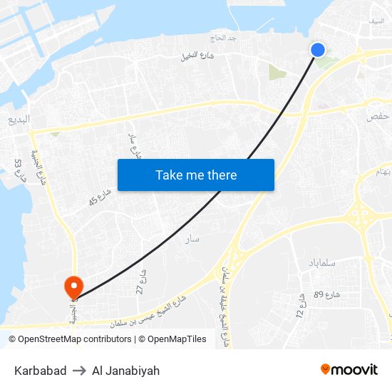 Karbabad to Al Janabiyah map