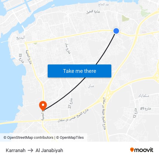 Karranah to Al Janabiyah map