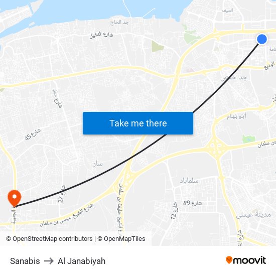 Sanabis to Al Janabiyah map