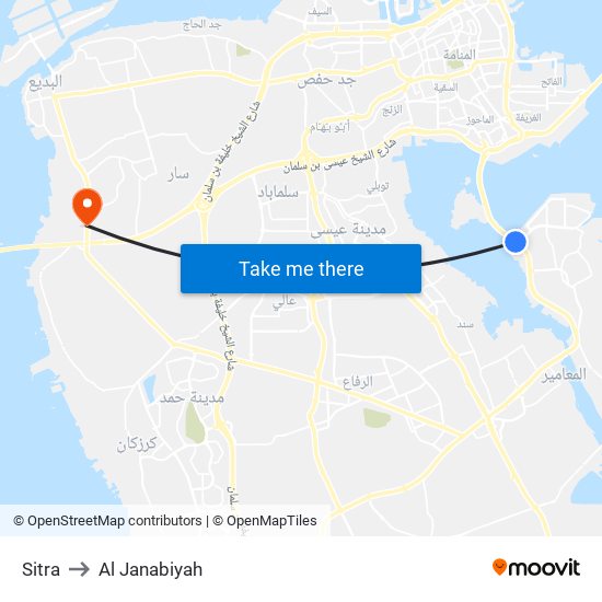 Sitra to Al Janabiyah map