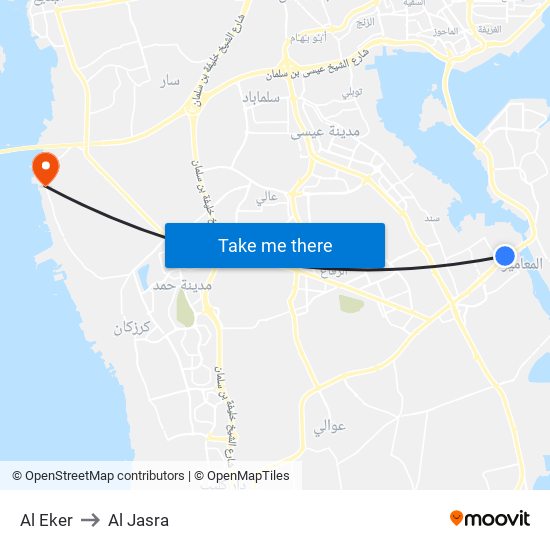 Al Eker to Al Jasra map