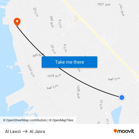 Al Lawzi to Al Jasra map