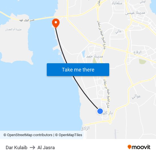 Dar Kulaib to Al Jasra map
