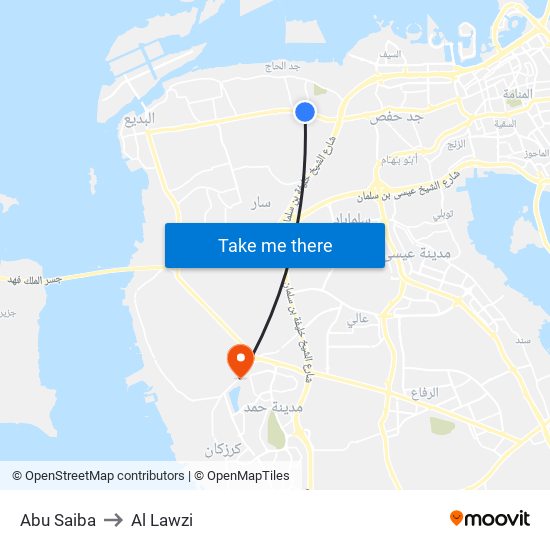 Abu Saiba to Al Lawzi map