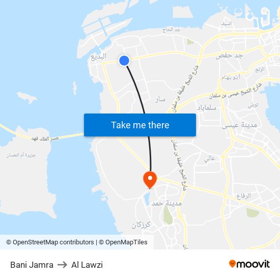Bani Jamra to Al Lawzi map
