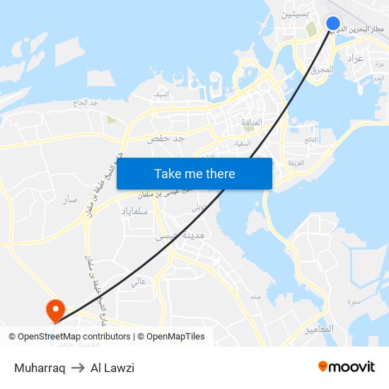 Muharraq to Al Lawzi map