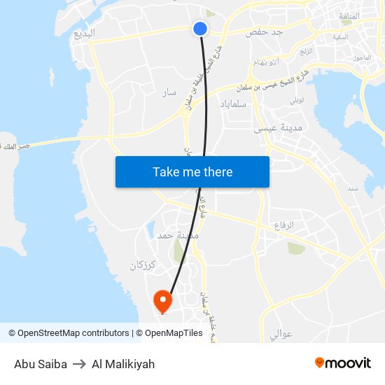 Abu Saiba to Al Malikiyah map