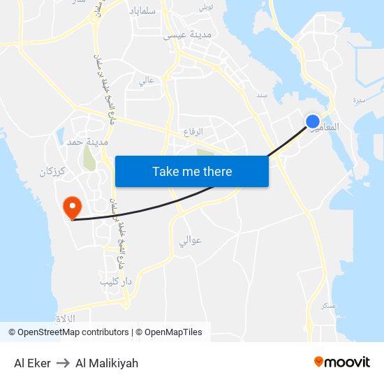 Al Eker to Al Malikiyah map
