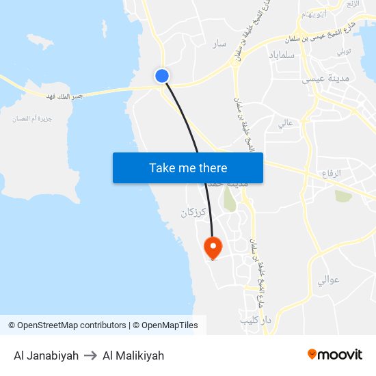 Al Janabiyah to Al Malikiyah map
