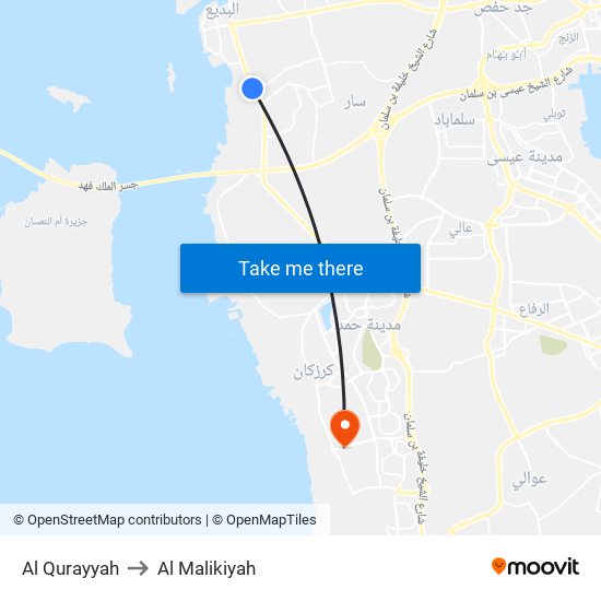 Al Qurayyah to Al Malikiyah map