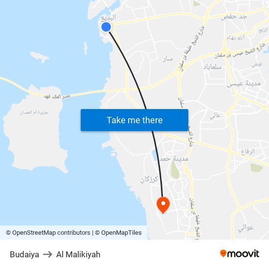 Budaiya to Al Malikiyah map