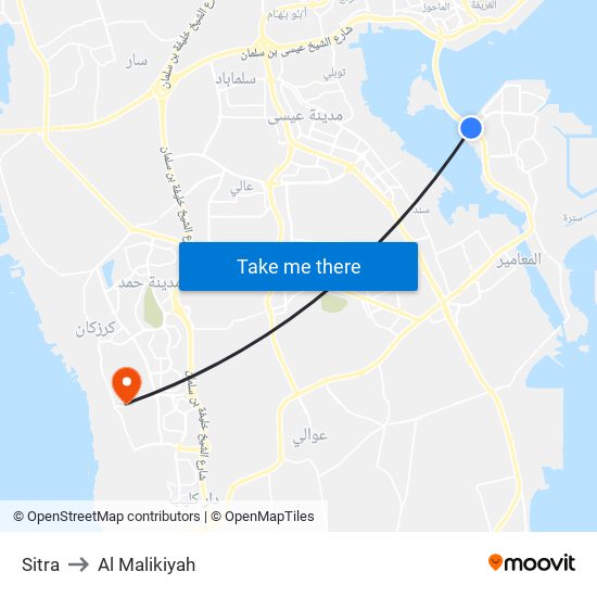Sitra to Al Malikiyah map