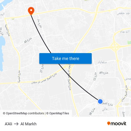 A'Ali to Al Markh map