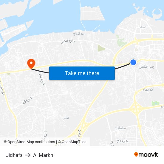 Jidhafs to Al Markh map