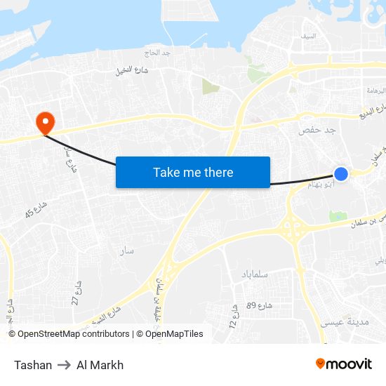 Tashan to Al Markh map