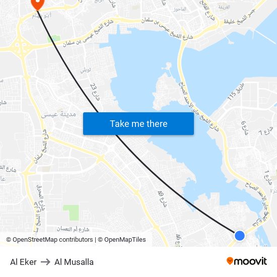 Al Eker to Al Musalla map