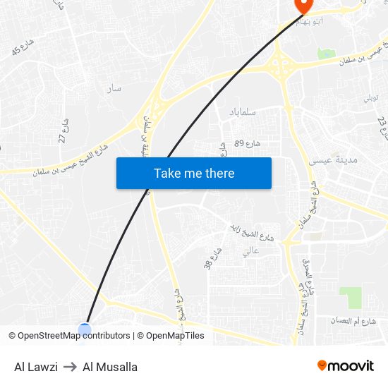 Al Lawzi to Al Musalla map