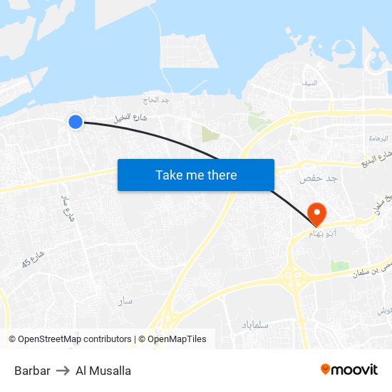 Barbar to Al Musalla map