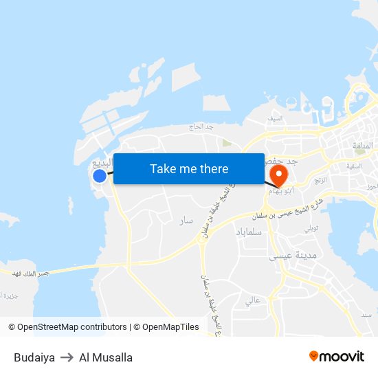 Budaiya to Al Musalla map