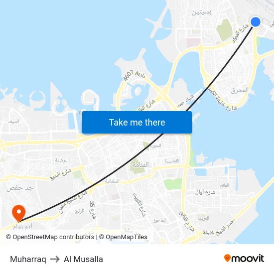 Muharraq to Al Musalla map