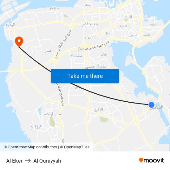 Al Eker to Al Qurayyah map