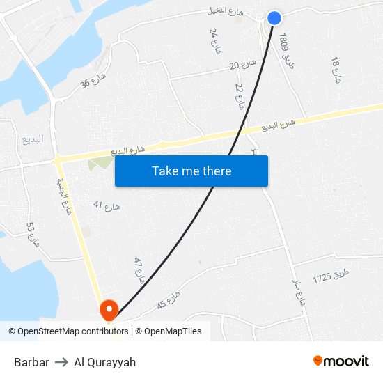 Barbar to Al Qurayyah map