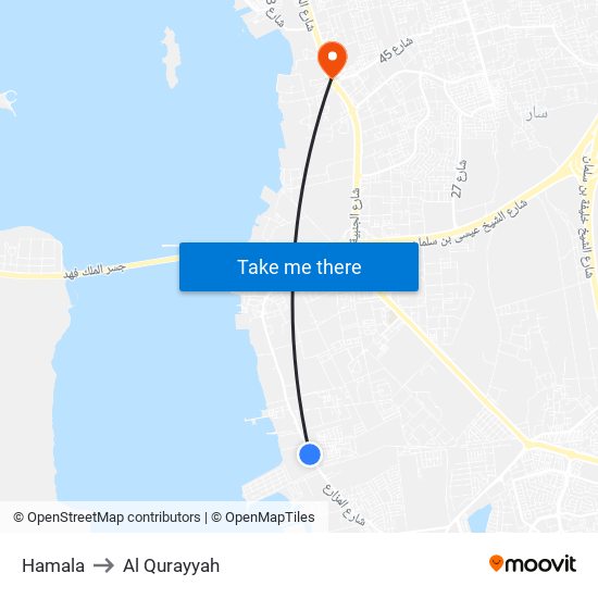 Hamala to Al Qurayyah map