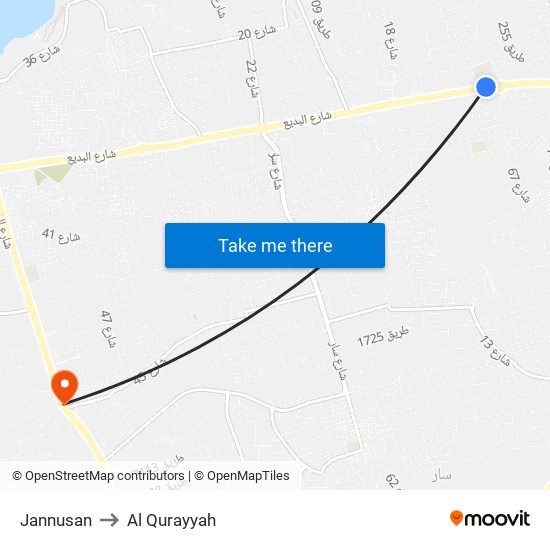 Jannusan to Al Qurayyah map