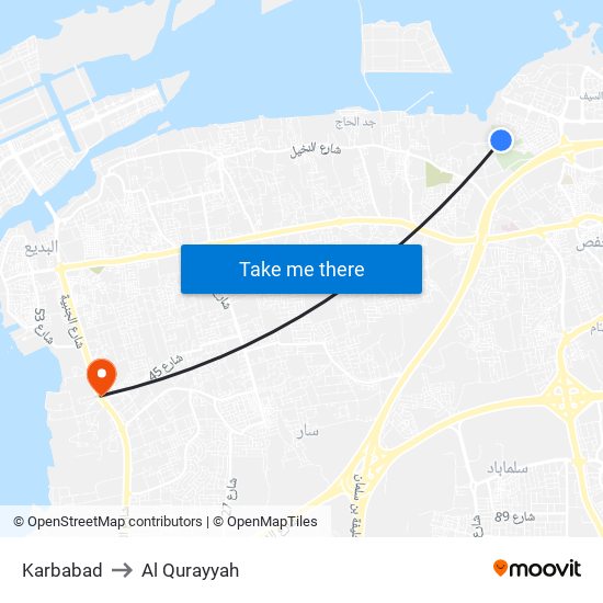 Karbabad to Al Qurayyah map