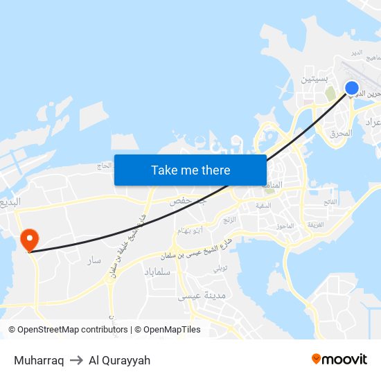 Muharraq to Al Qurayyah map