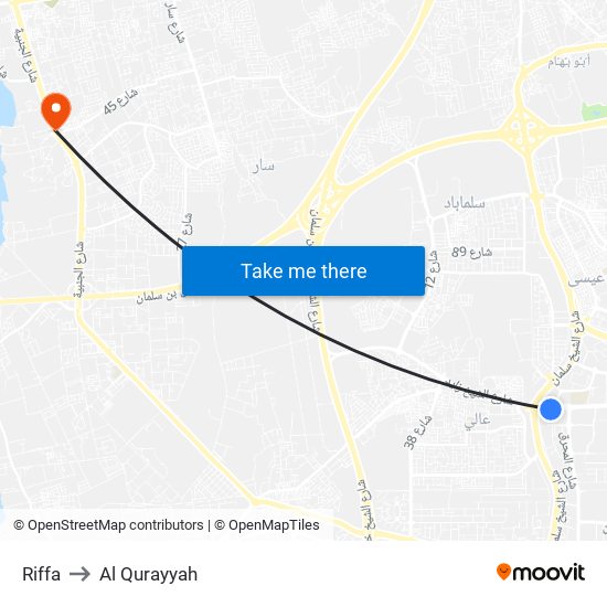 Riffa to Al Qurayyah map